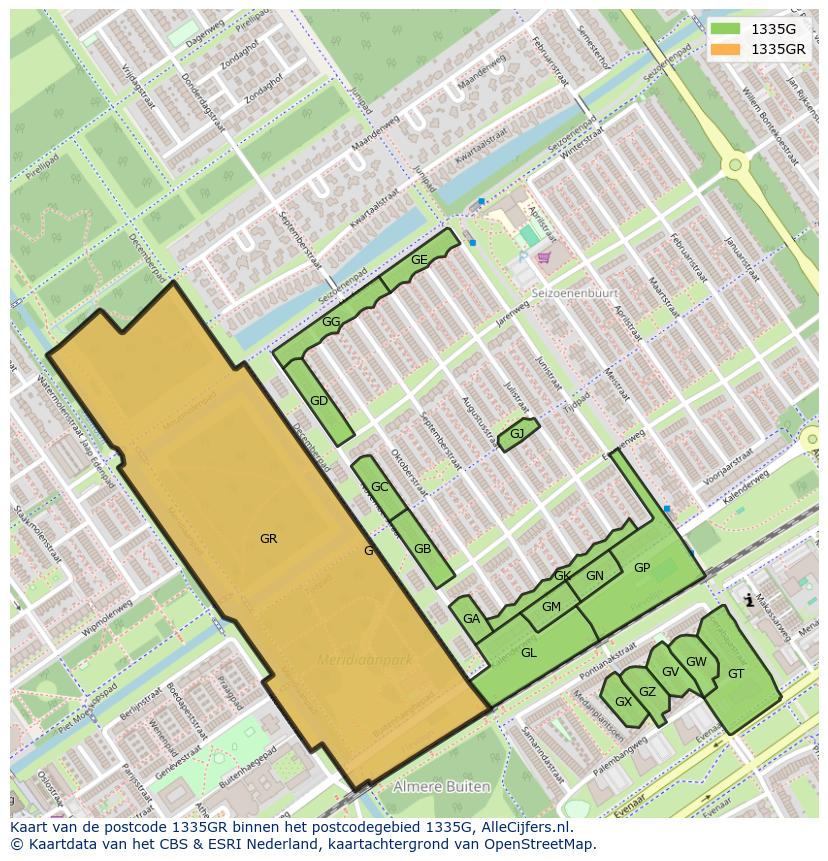 Afbeelding van het postcodegebied 1335 GR op de kaart.