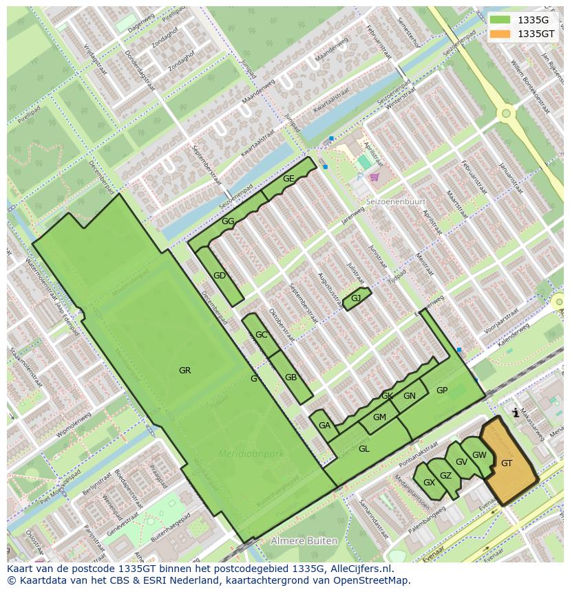 Afbeelding van het postcodegebied 1335 GT op de kaart.