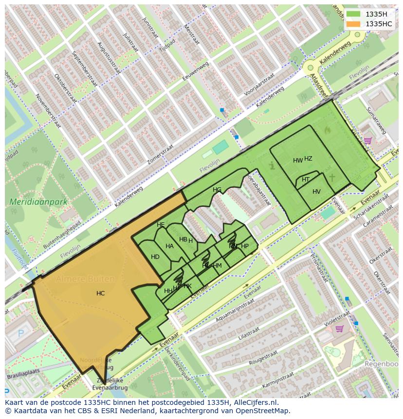 Afbeelding van het postcodegebied 1335 HC op de kaart.