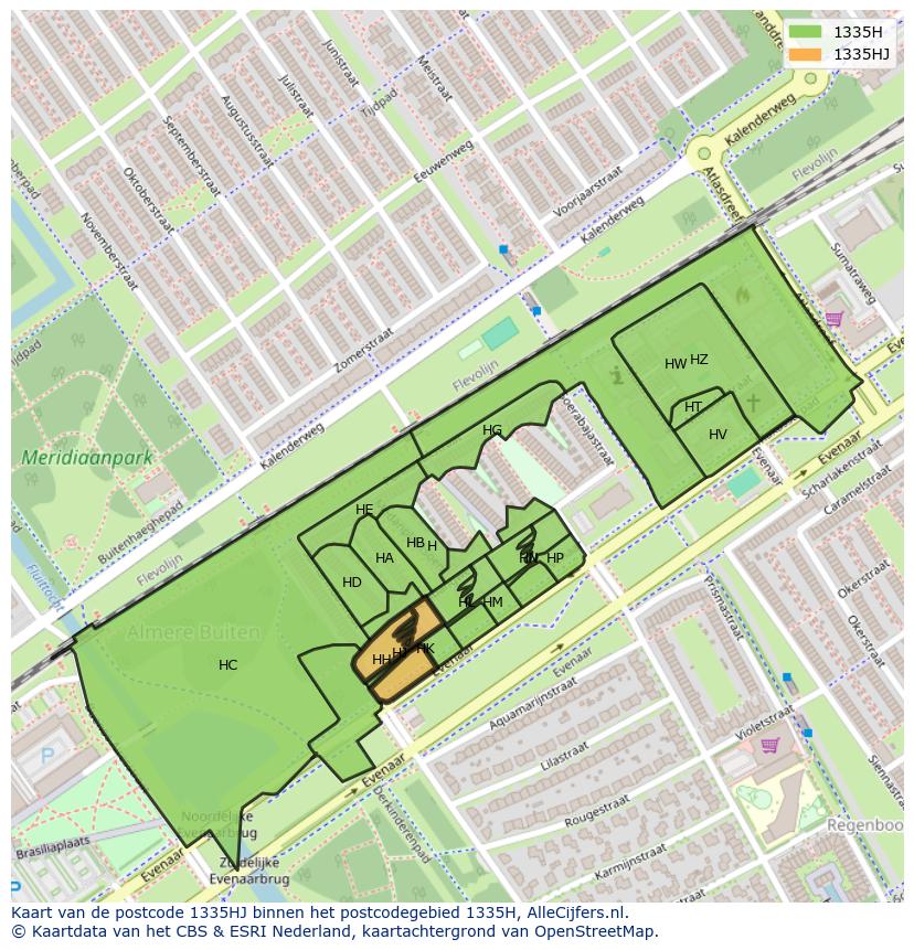 Afbeelding van het postcodegebied 1335 HJ op de kaart.