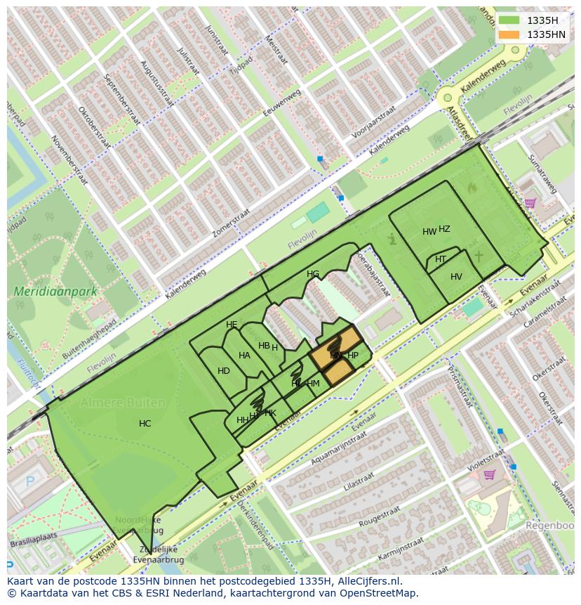 Afbeelding van het postcodegebied 1335 HN op de kaart.