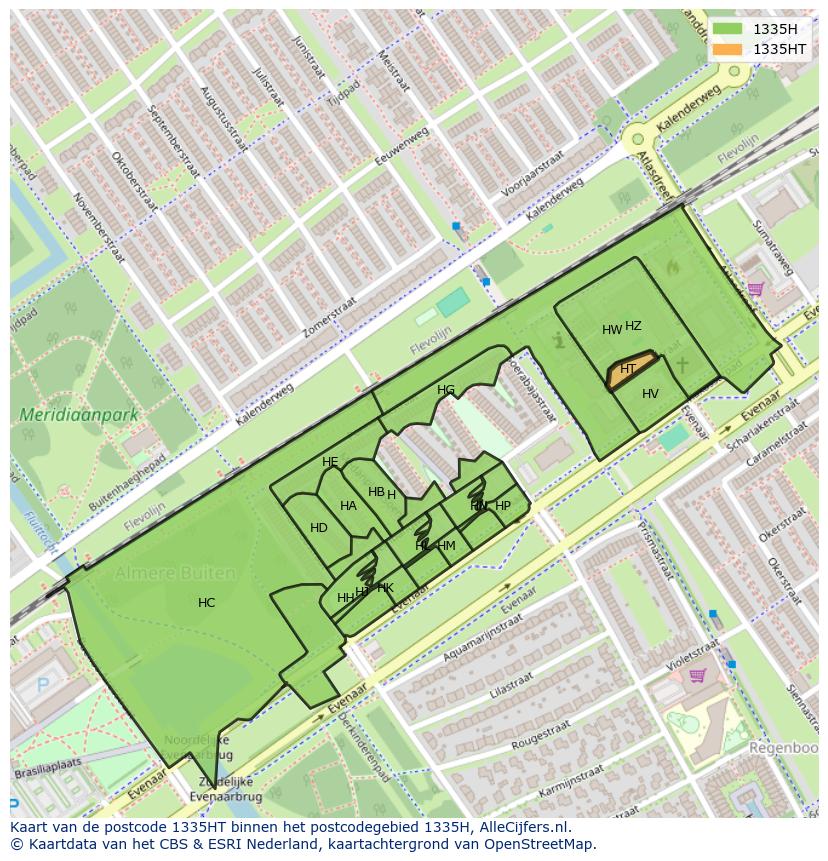 Afbeelding van het postcodegebied 1335 HT op de kaart.