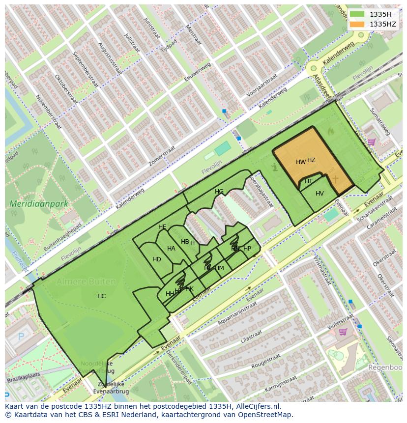 Afbeelding van het postcodegebied 1335 HZ op de kaart.