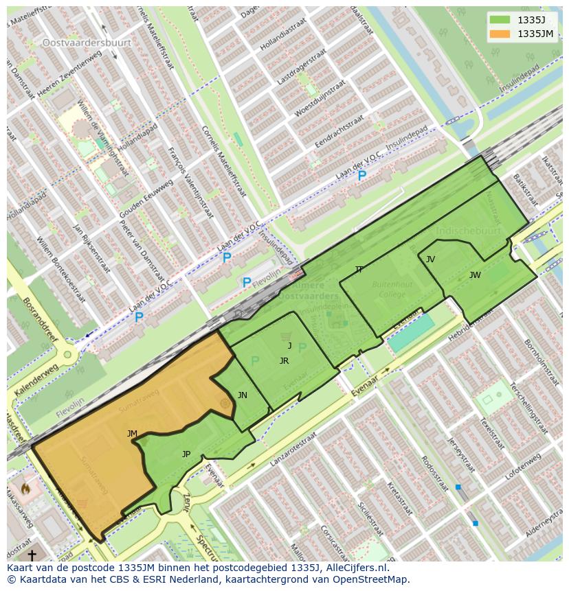 Afbeelding van het postcodegebied 1335 JM op de kaart.