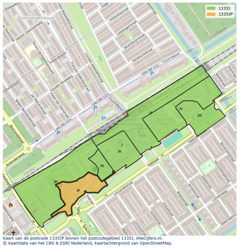 Afbeelding van het postcodegebied 1335 JP op de kaart.