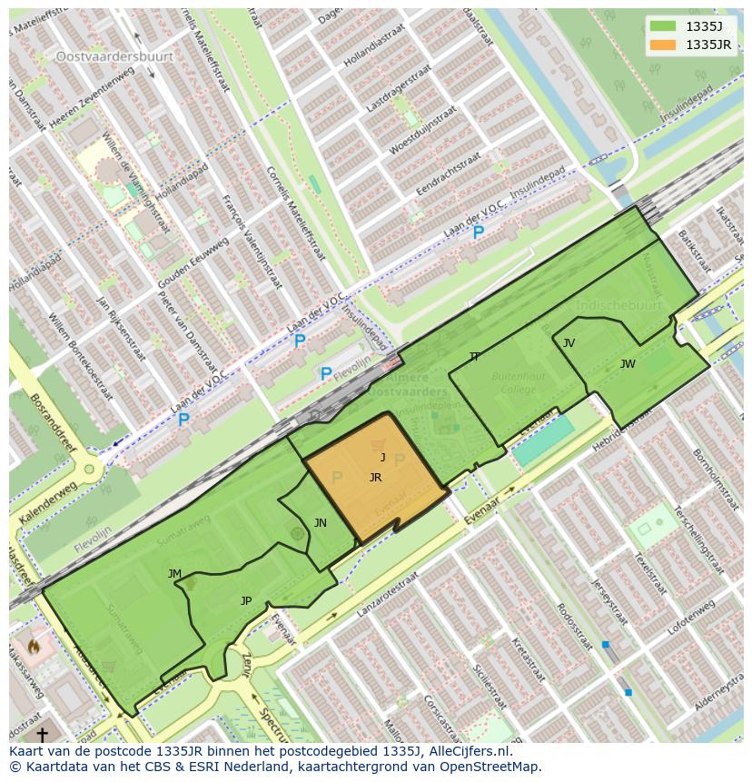 Afbeelding van het postcodegebied 1335 JR op de kaart.