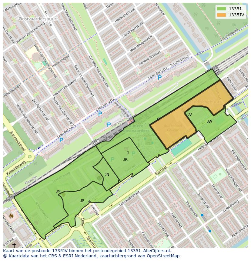 Afbeelding van het postcodegebied 1335 JV op de kaart.