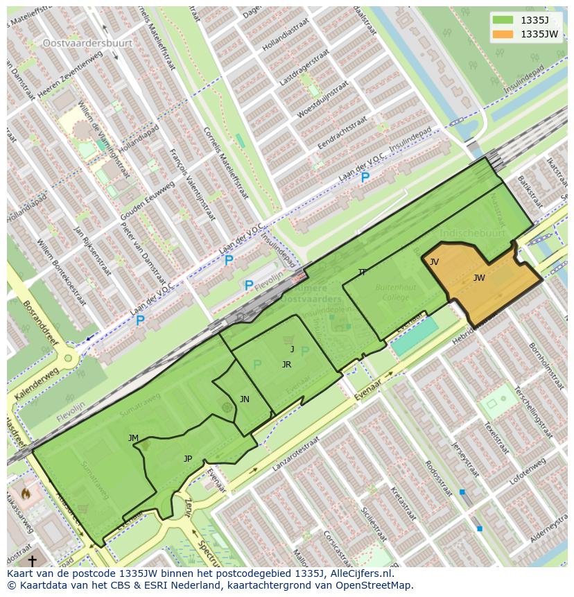Afbeelding van het postcodegebied 1335 JW op de kaart.