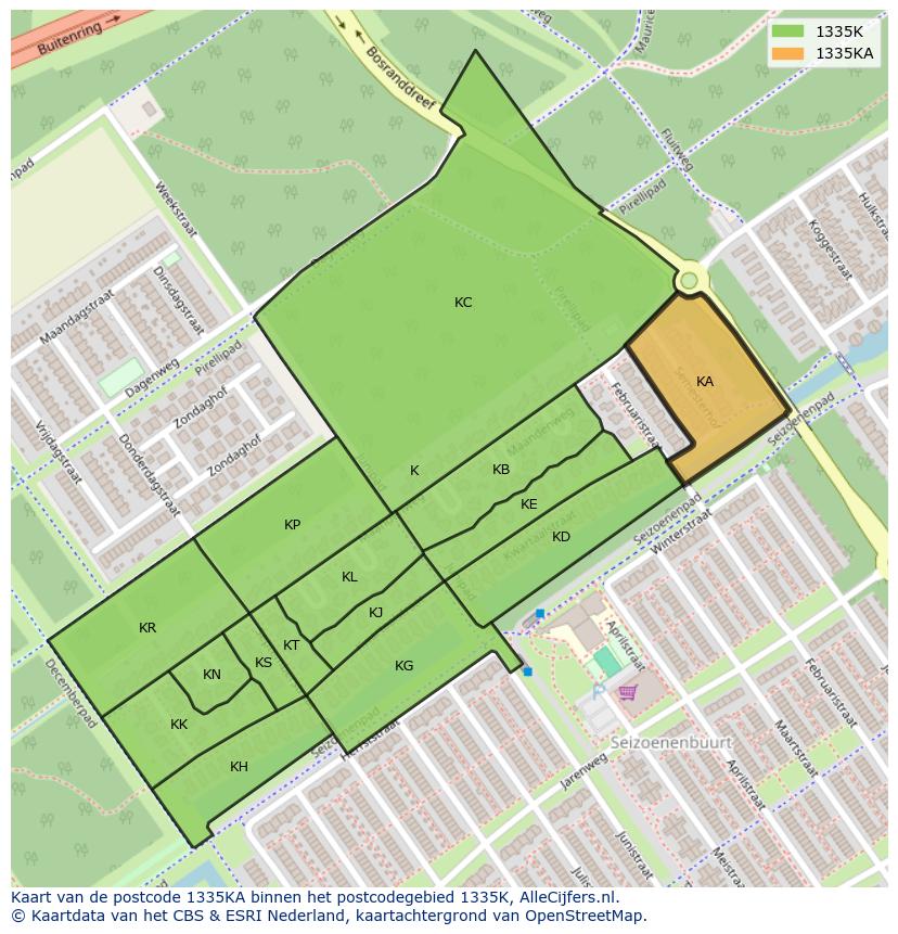 Afbeelding van het postcodegebied 1335 KA op de kaart.
