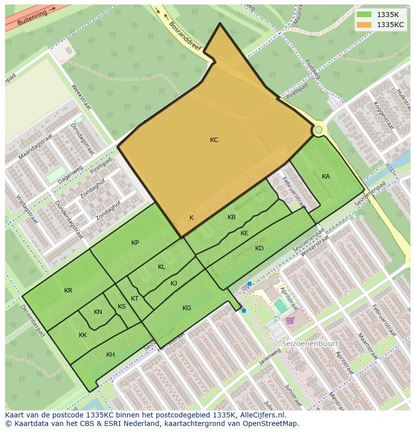 Afbeelding van het postcodegebied 1335 KC op de kaart.