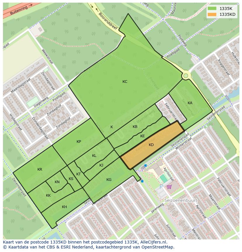 Afbeelding van het postcodegebied 1335 KD op de kaart.