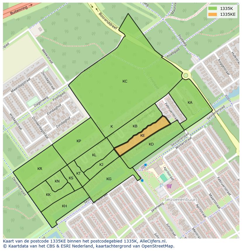 Afbeelding van het postcodegebied 1335 KE op de kaart.