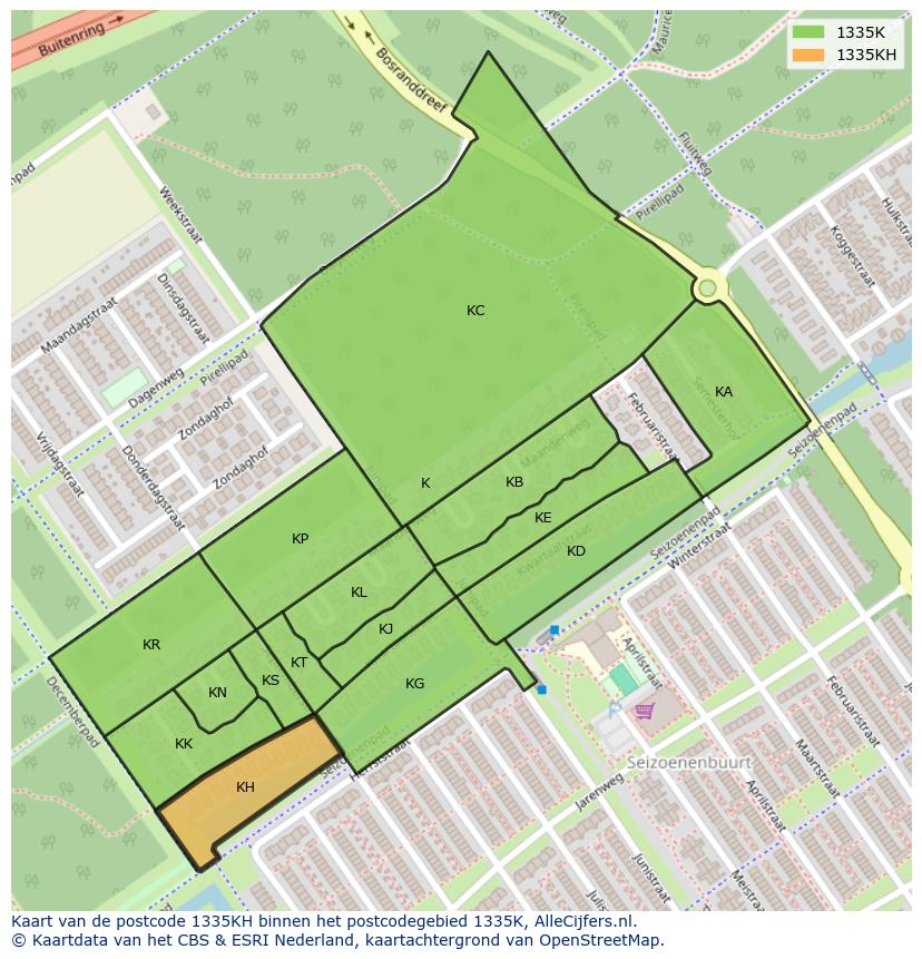 Afbeelding van het postcodegebied 1335 KH op de kaart.