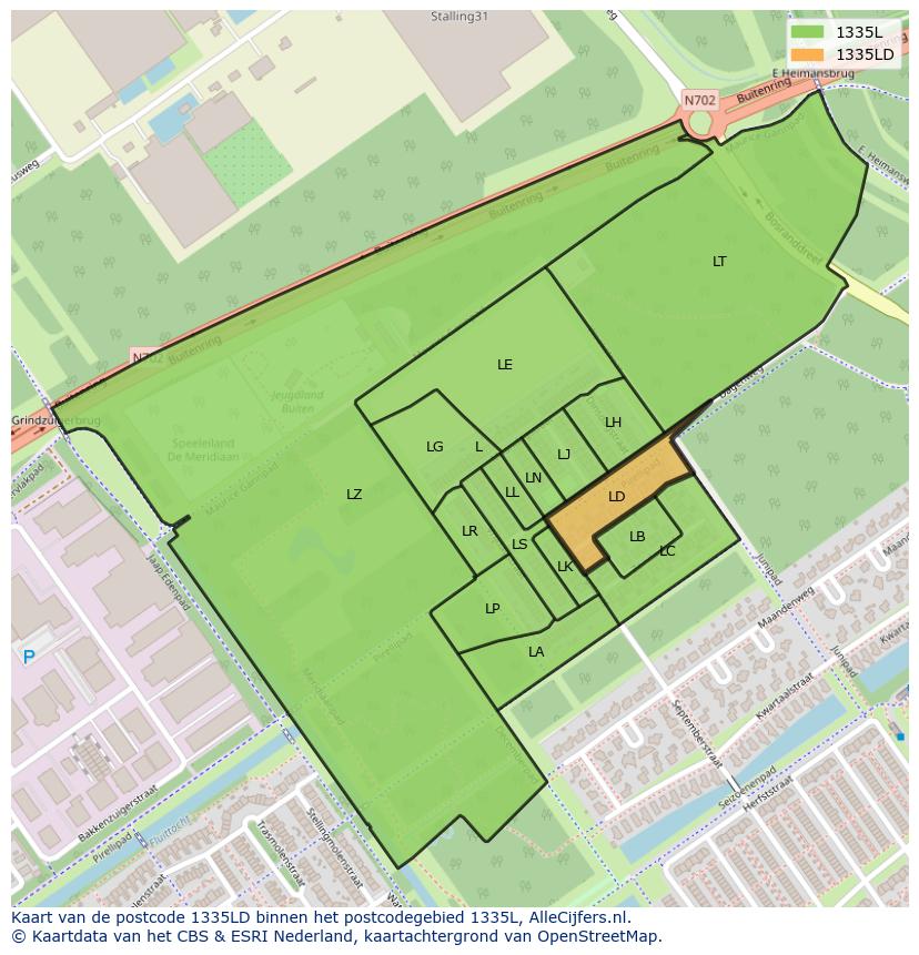 Afbeelding van het postcodegebied 1335 LD op de kaart.