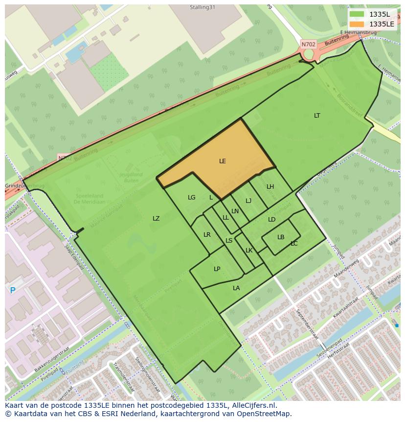 Afbeelding van het postcodegebied 1335 LE op de kaart.