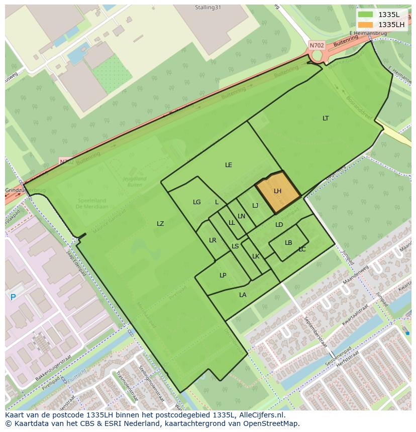 Afbeelding van het postcodegebied 1335 LH op de kaart.
