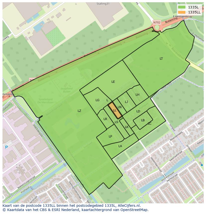 Afbeelding van het postcodegebied 1335 LL op de kaart.