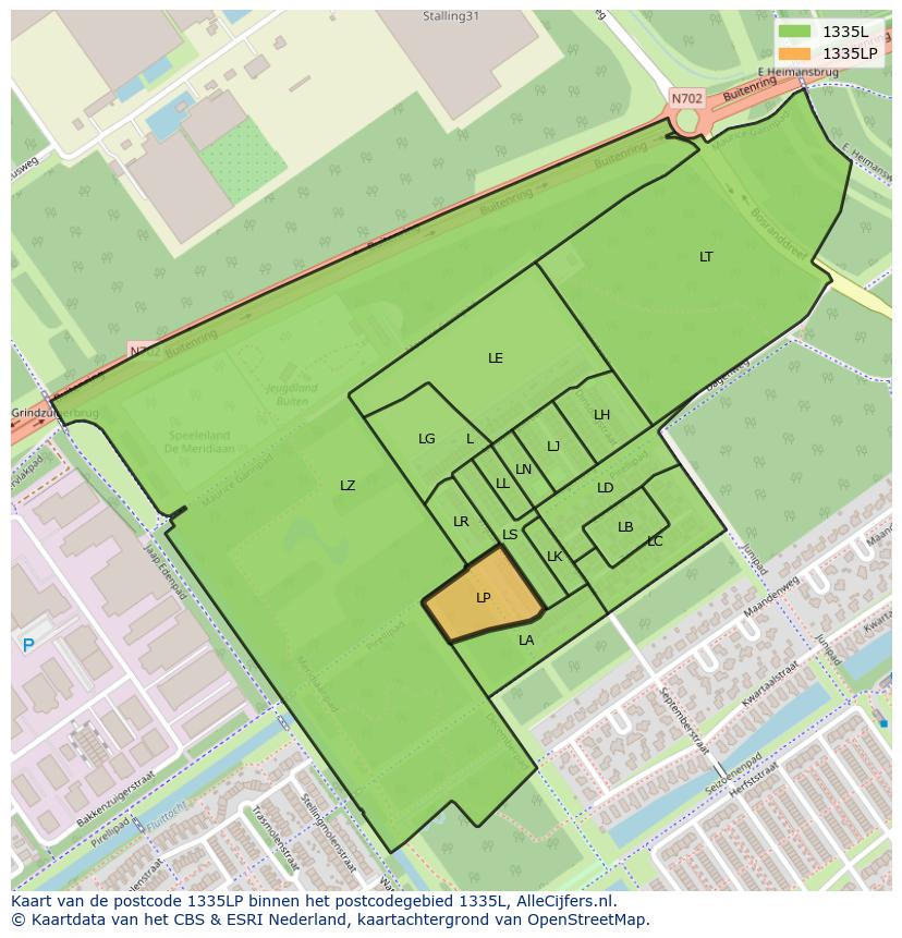 Afbeelding van het postcodegebied 1335 LP op de kaart.