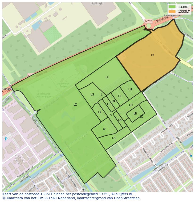 Afbeelding van het postcodegebied 1335 LT op de kaart.