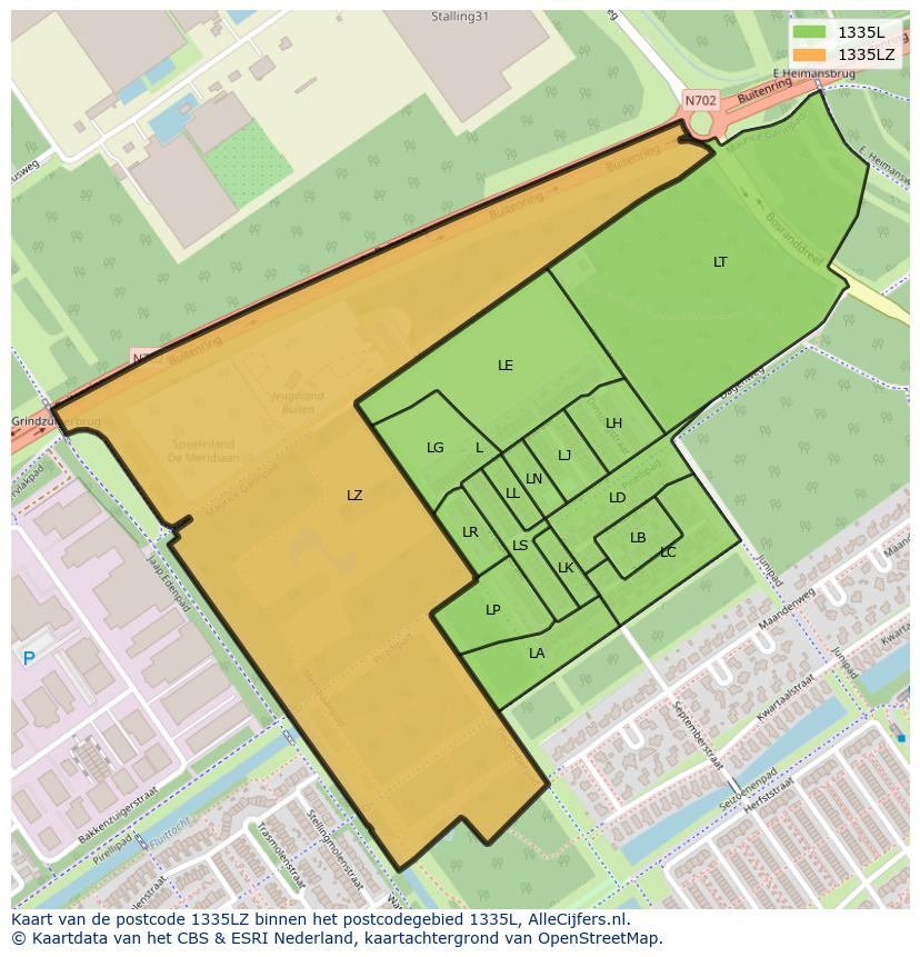 Afbeelding van het postcodegebied 1335 LZ op de kaart.