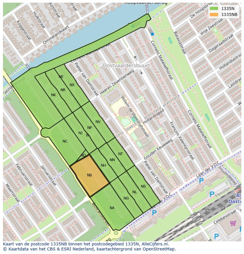 Afbeelding van het postcodegebied 1335 NB op de kaart.