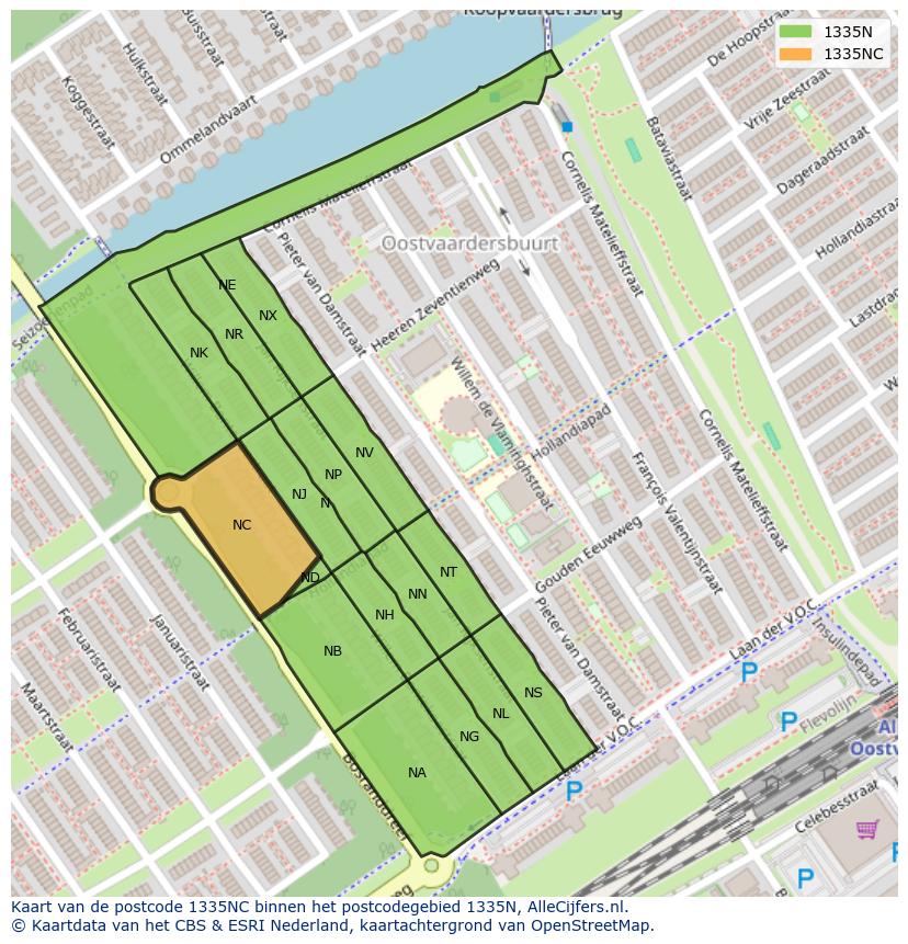 Afbeelding van het postcodegebied 1335 NC op de kaart.