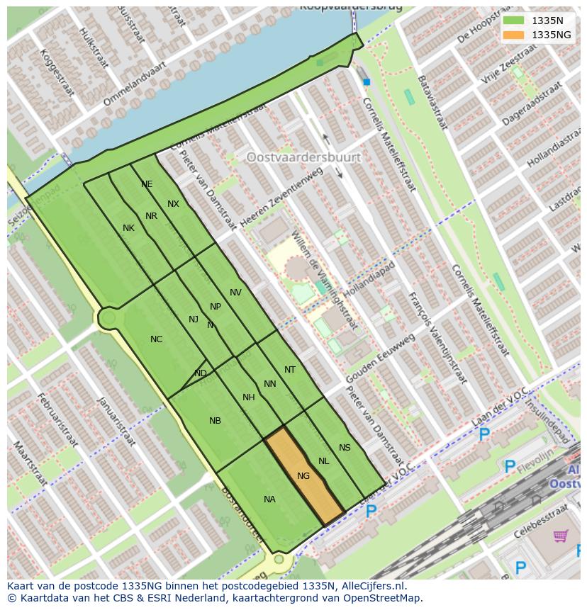 Afbeelding van het postcodegebied 1335 NG op de kaart.