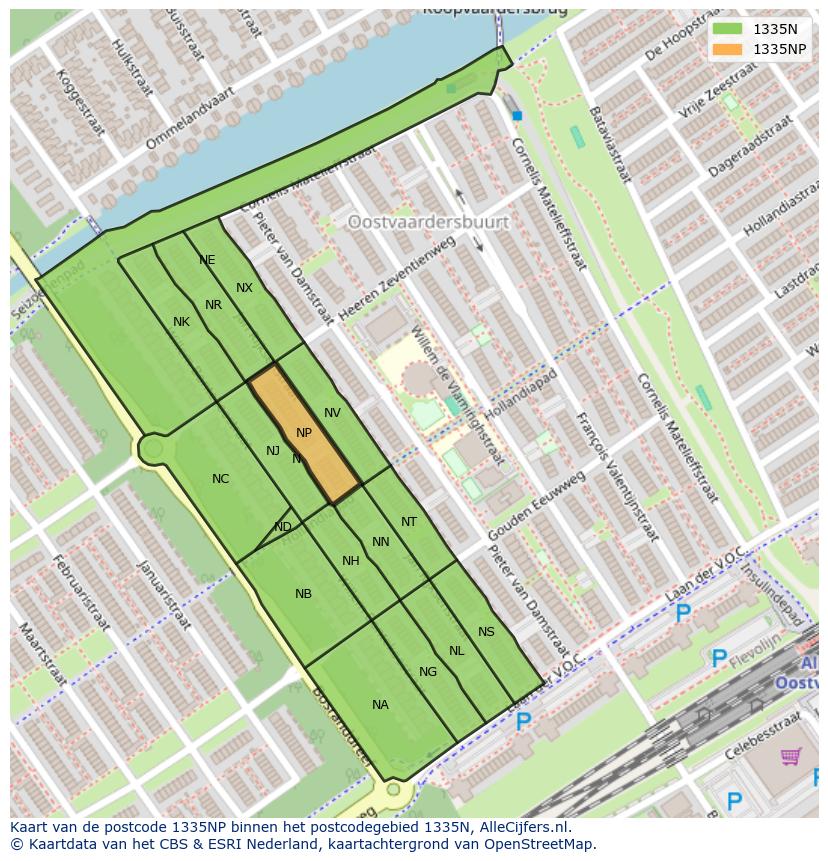 Afbeelding van het postcodegebied 1335 NP op de kaart.