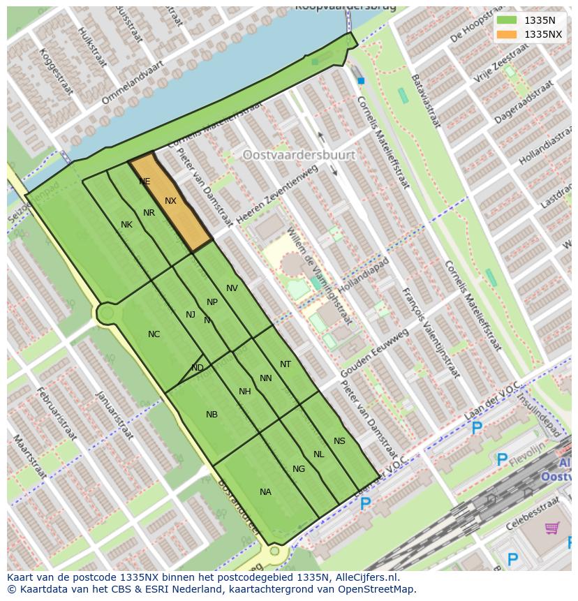 Afbeelding van het postcodegebied 1335 NX op de kaart.