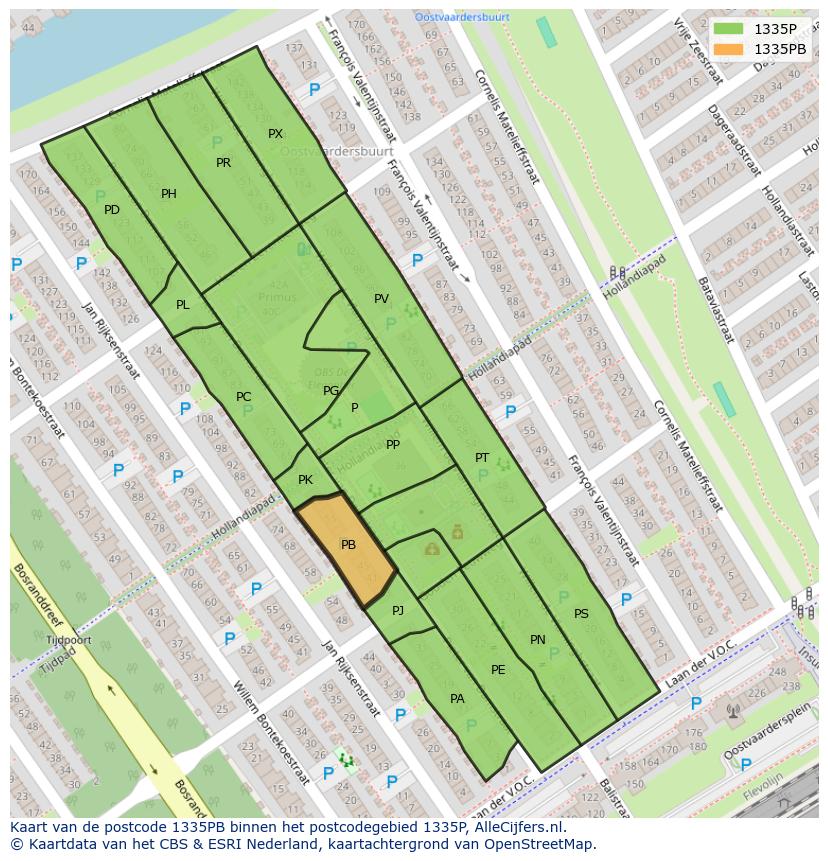 Afbeelding van het postcodegebied 1335 PB op de kaart.