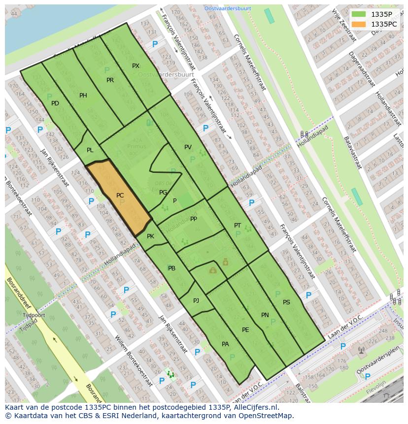 Afbeelding van het postcodegebied 1335 PC op de kaart.