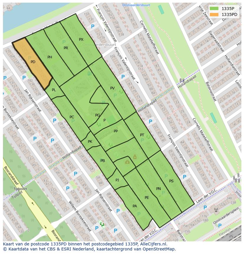 Afbeelding van het postcodegebied 1335 PD op de kaart.