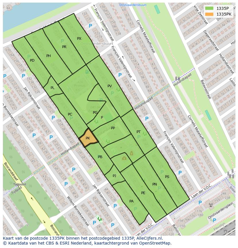 Afbeelding van het postcodegebied 1335 PK op de kaart.