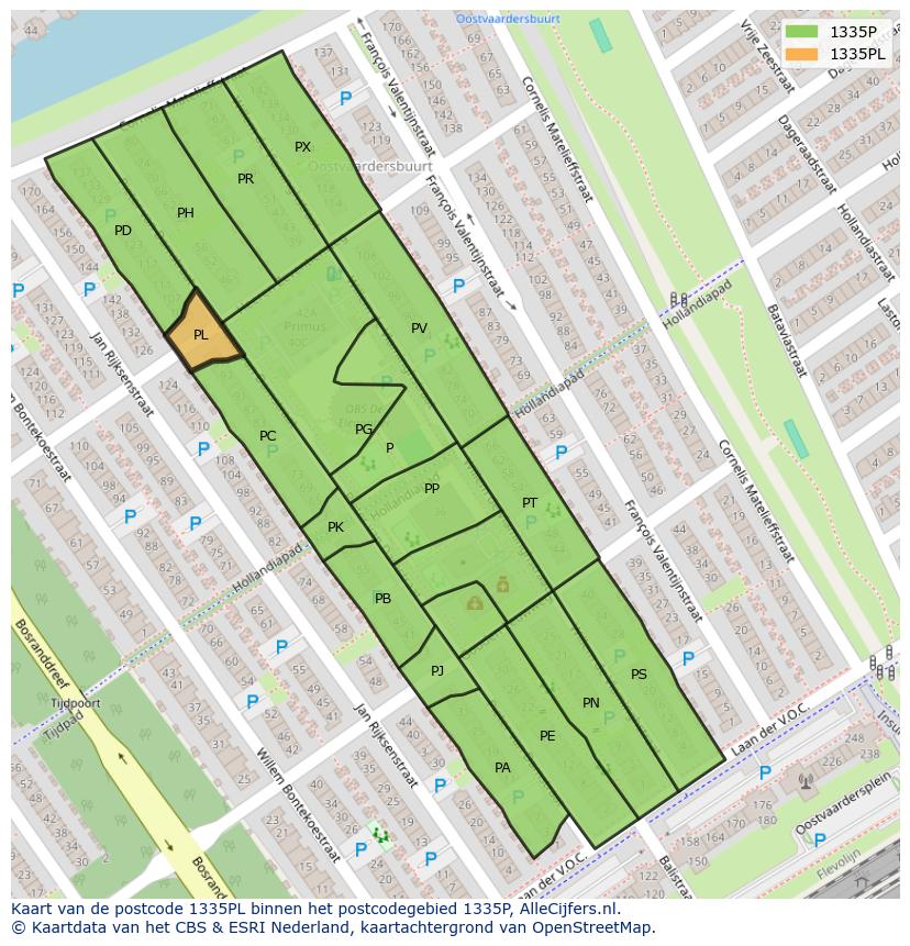 Afbeelding van het postcodegebied 1335 PL op de kaart.