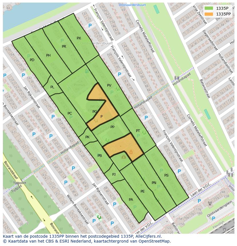 Afbeelding van het postcodegebied 1335 PP op de kaart.
