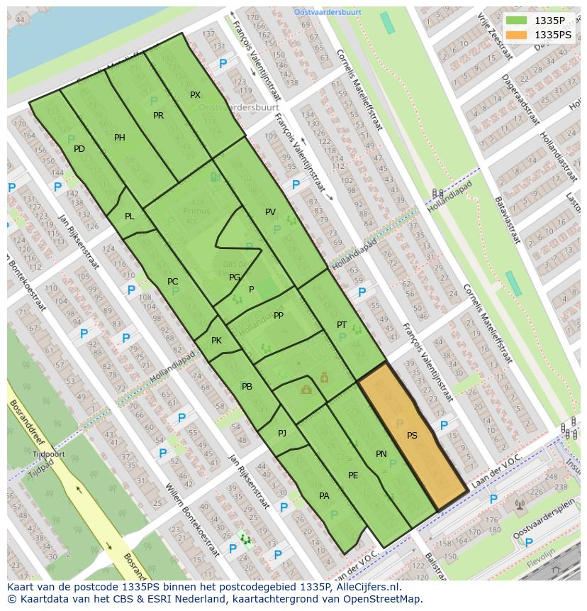 Afbeelding van het postcodegebied 1335 PS op de kaart.