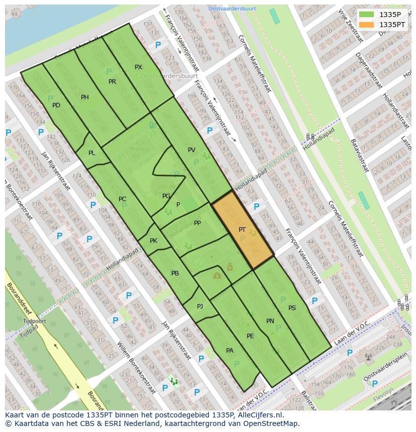 Afbeelding van het postcodegebied 1335 PT op de kaart.