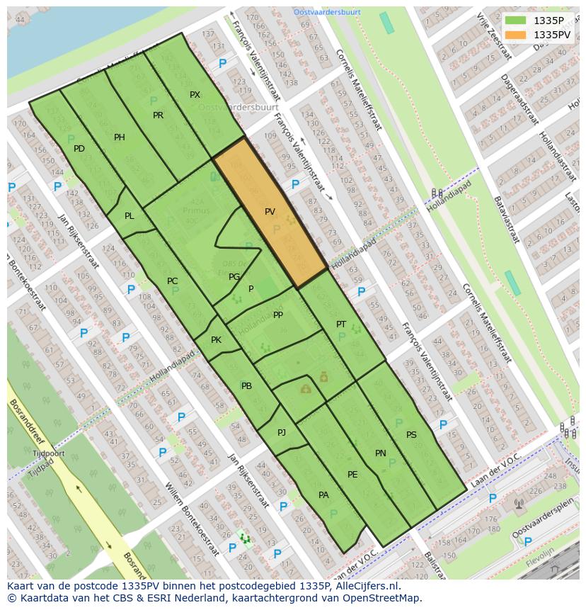 Afbeelding van het postcodegebied 1335 PV op de kaart.