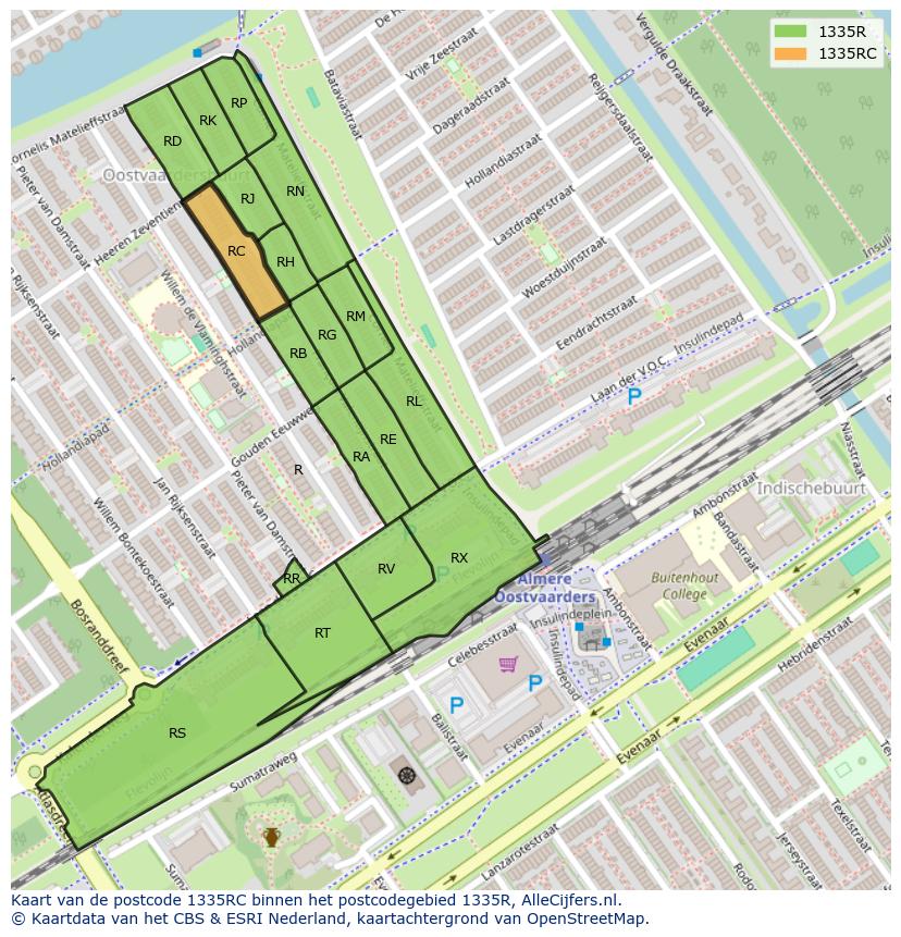Afbeelding van het postcodegebied 1335 RC op de kaart.
