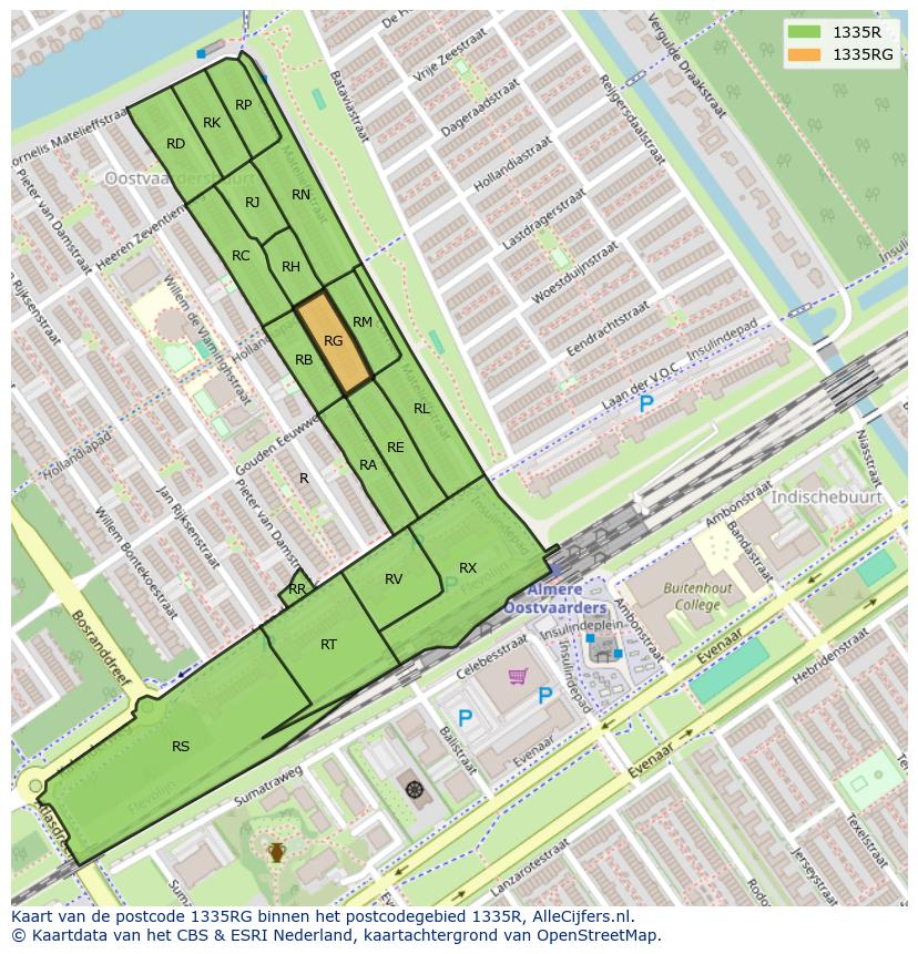 Afbeelding van het postcodegebied 1335 RG op de kaart.
