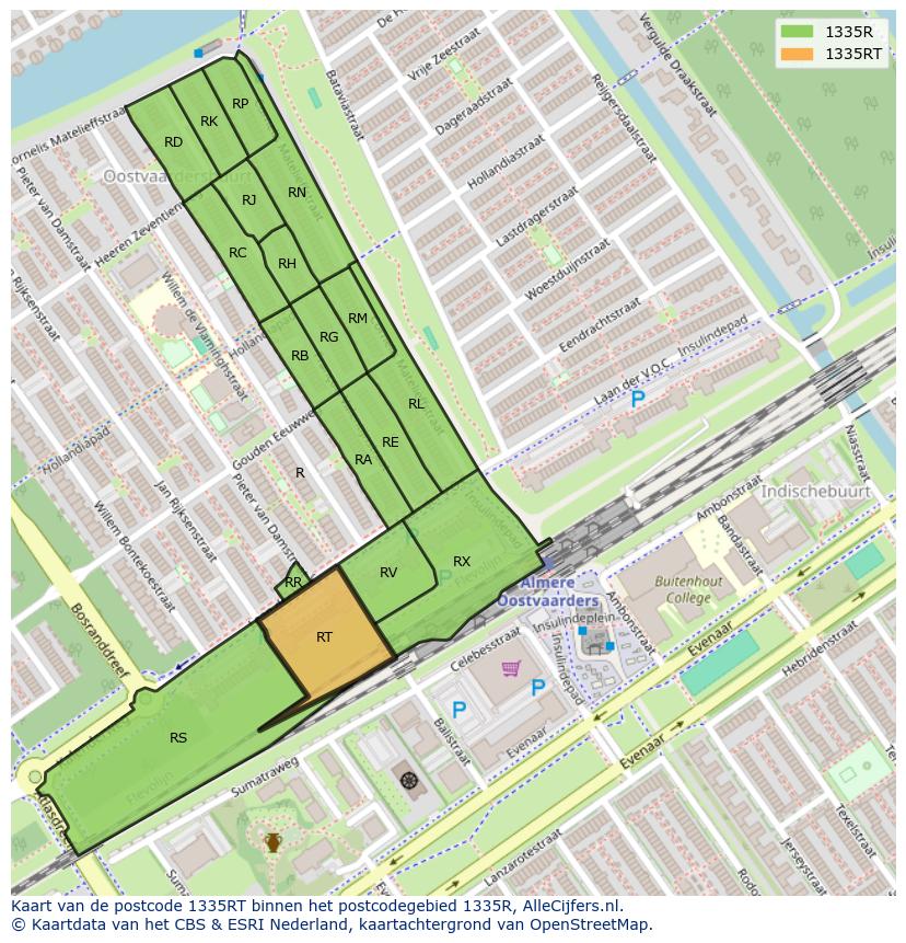 Afbeelding van het postcodegebied 1335 RT op de kaart.