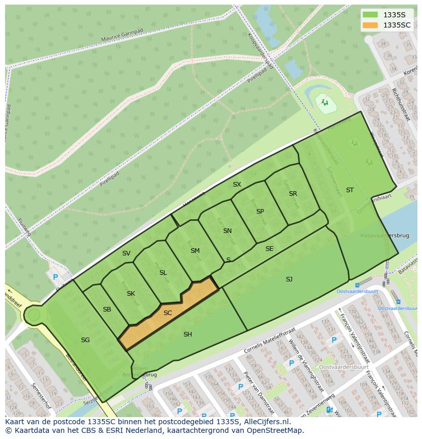 Afbeelding van het postcodegebied 1335 SC op de kaart.