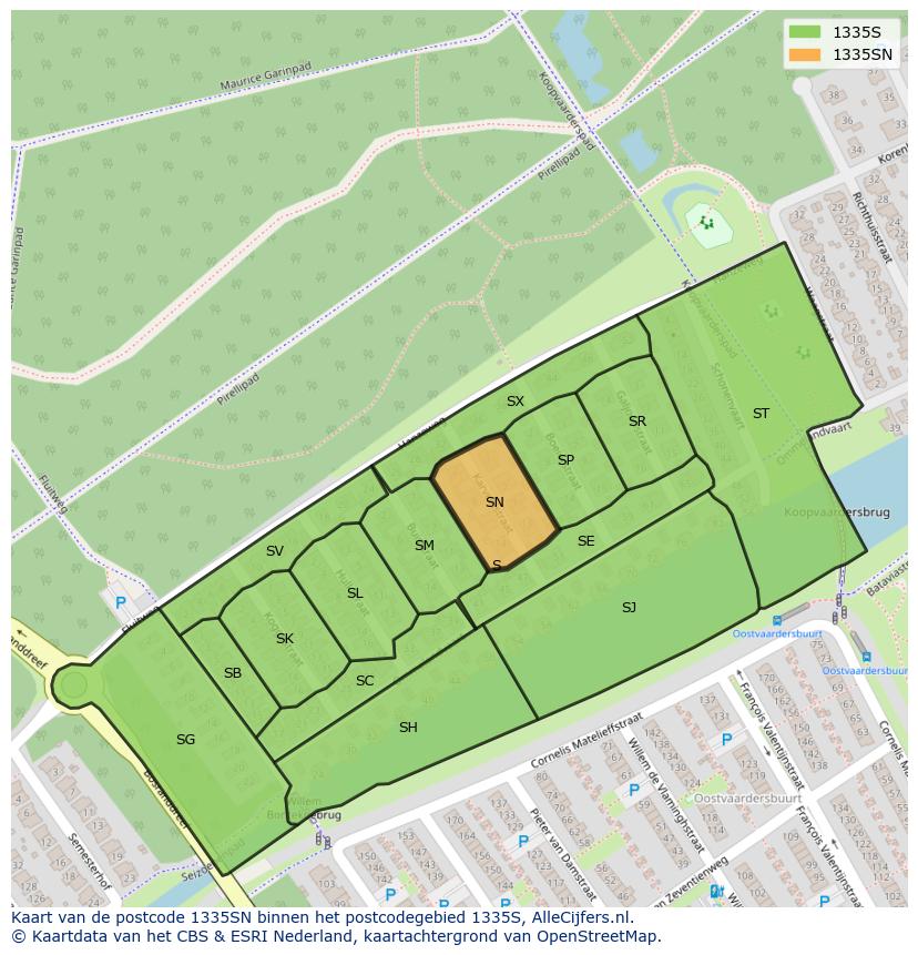 Afbeelding van het postcodegebied 1335 SN op de kaart.