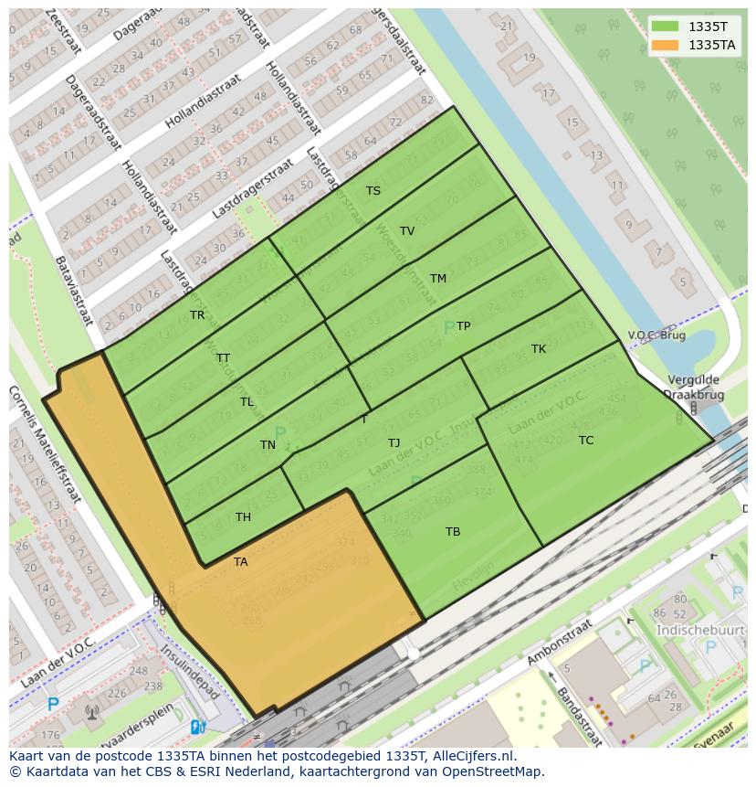Afbeelding van het postcodegebied 1335 TA op de kaart.