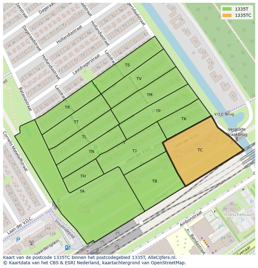 Afbeelding van het postcodegebied 1335 TC op de kaart.