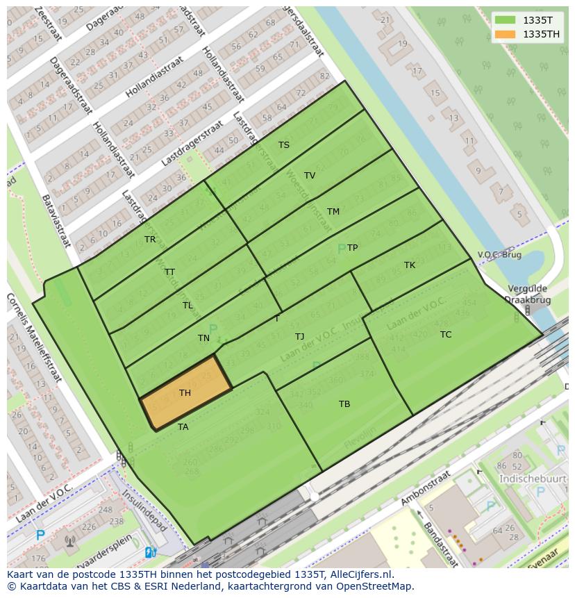 Afbeelding van het postcodegebied 1335 TH op de kaart.