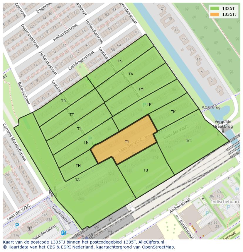 Afbeelding van het postcodegebied 1335 TJ op de kaart.