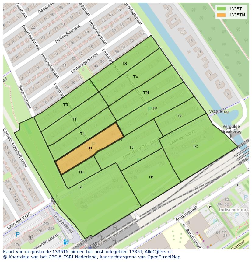Afbeelding van het postcodegebied 1335 TN op de kaart.