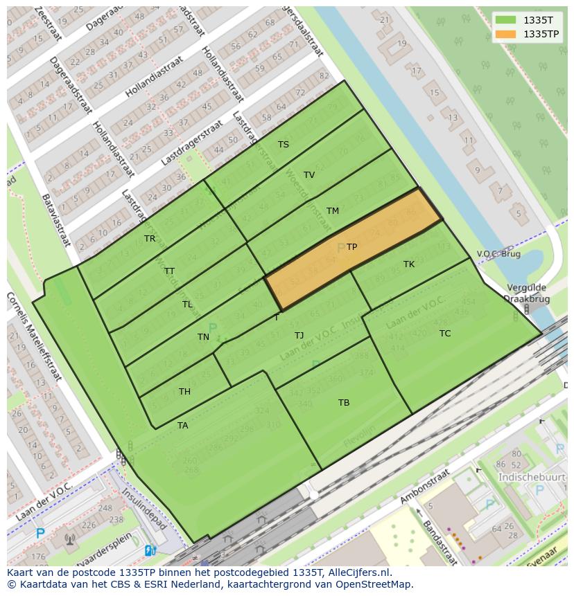 Afbeelding van het postcodegebied 1335 TP op de kaart.