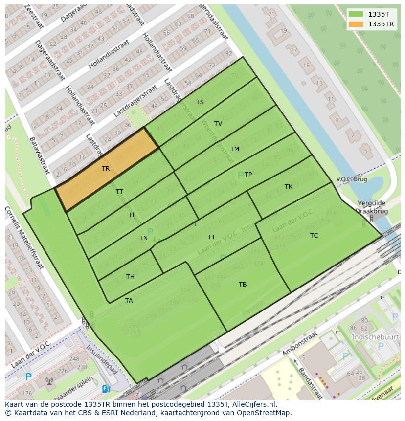 Afbeelding van het postcodegebied 1335 TR op de kaart.